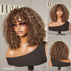 Glueless Water Wave U-Part Human Hair Wig - Brown with Bangs | 8"-14"