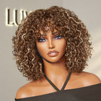 Glueless Water Wave U-Part Human Hair Wig - Brown with Bangs | 8"-14"