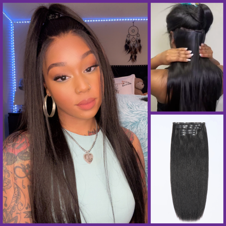 Kinky Straight Human Hair Wig - Grey with Bangs | 10"-28"