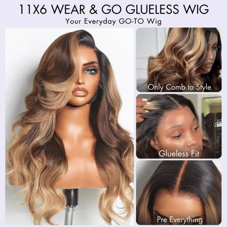 Glueless HD Lace Body Wave T-Part Lace Human Hair Wig - Blonde | 10"-28"