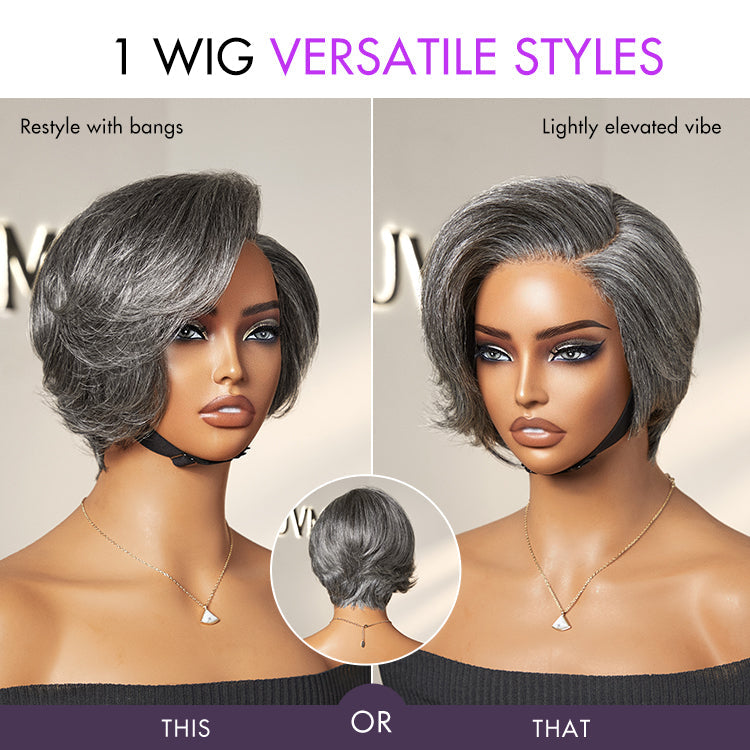 Glueless HD Lace Pixie T-Part Lace Human Hair Wig - Grey | 8"-14"