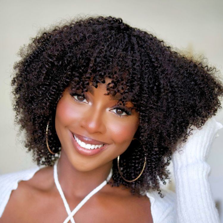 Glueless Curly Human Hair Wig with Bangs | 10"-28"