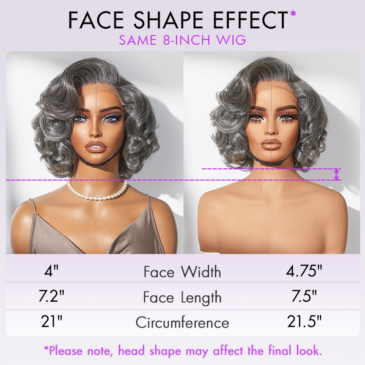 Glueless HD Lace Bob T-Part Lace Human Hair Wig - Grey | 8"-14"