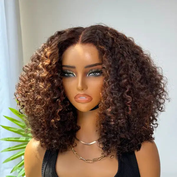 Glueless Curly T-Part Lace Human Hair Wig - Red 180% Density | 10"-28"