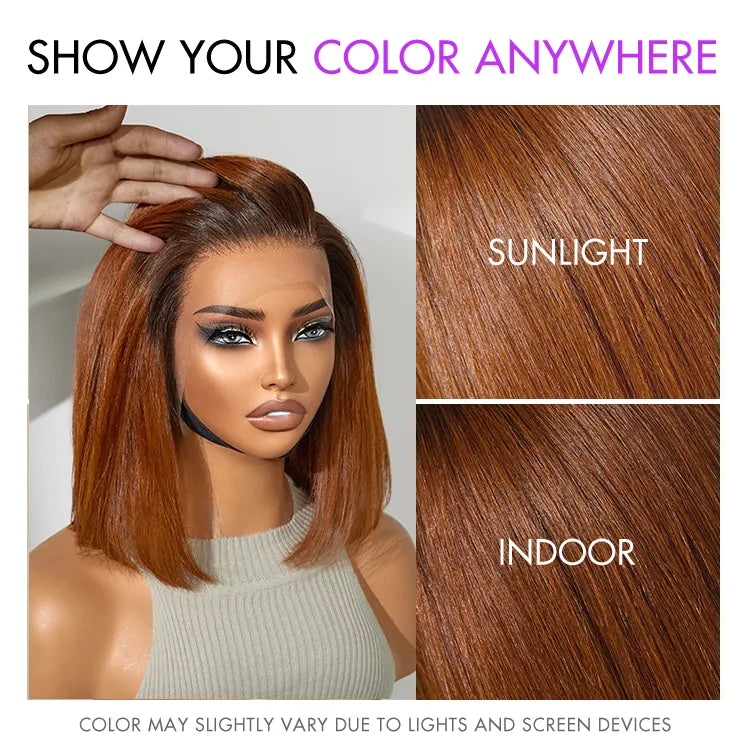 Glueless Bob 13X4 Frontal Human Hair Wig - Red | 8"-14"