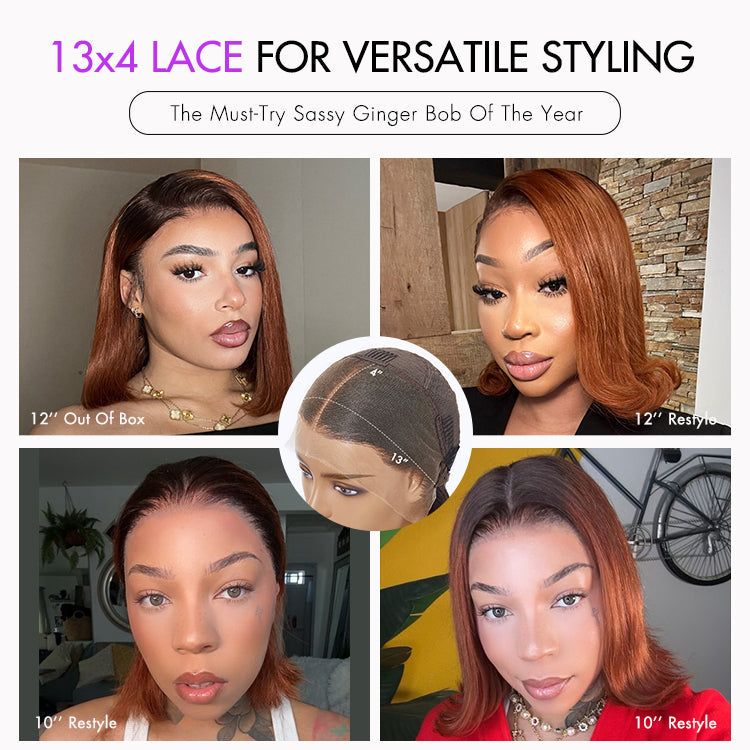 Glueless Bob 13X4 Frontal Human Hair Wig - Red | 8"-14"