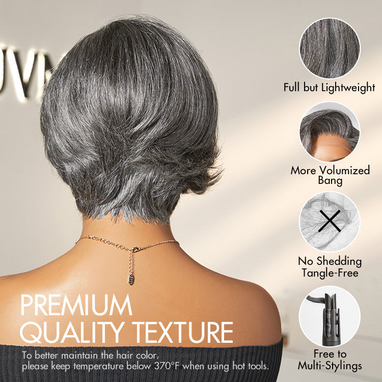Glueless HD Lace Pixie T-Part Lace Human Hair Wig - Grey | 8"-14"
