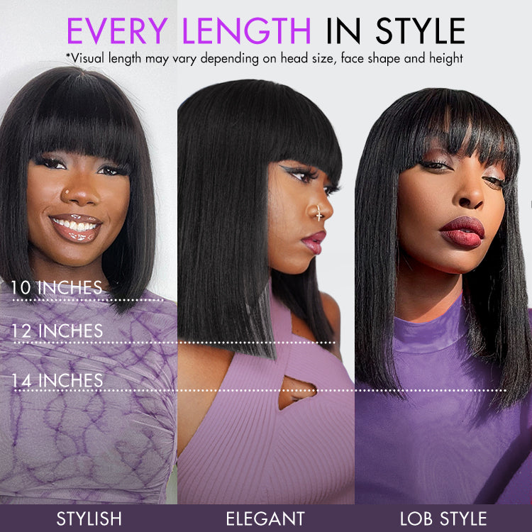 Glueless Bob Human Hair Wig with Bangs | 8"-14"