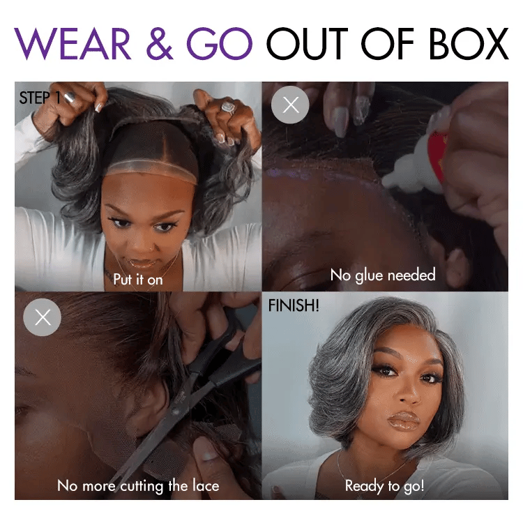 Glueless Layered T-Part Lace Human Hair Wig - Grey | 8"-14"