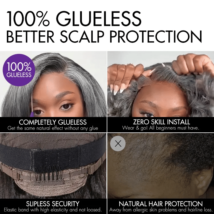 Glueless Layered T-Part Lace Human Hair Wig - Grey | 8"-14"