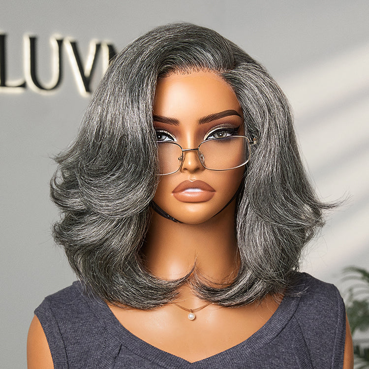 Glueless Layered T-Part Lace Human Hair Wig - Grey | 8"-14"