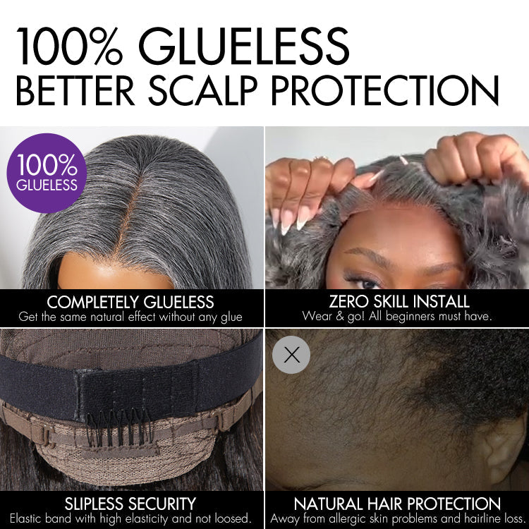 Glueless HD Lace Straight T-Part Lace Human Hair Wig - Grey 180% Density | 10"-28"