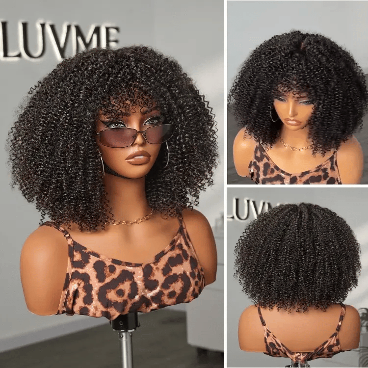 Glueless Curly Human Hair Wig with Bangs | 10"-28"