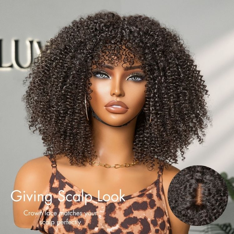 Glueless Curly Human Hair Wig with Bangs | 10"-28"