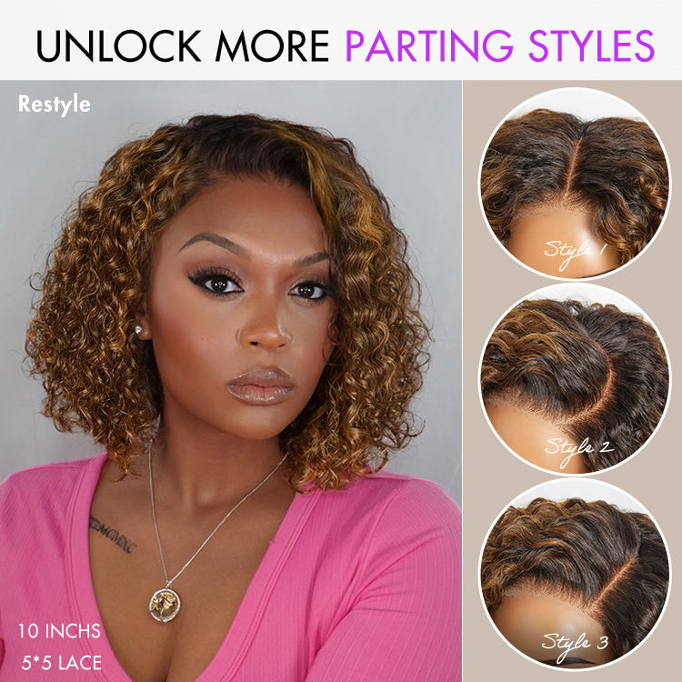 Glueless Curly T-Part Lace Human Hair Wig - Grey | 10"-28"