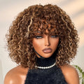 Glueless Curly Human Hair Wig - Highlight with Bangs | 10"-28"