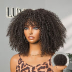Glueless Curly Human Hair Wig with Bangs | 10"-28"