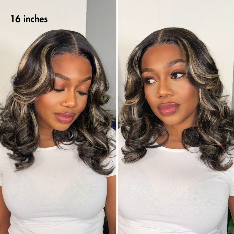 Glueless Layered T-Part Lace Human Hair Wig - Highlight with Bangs | 10"-28"