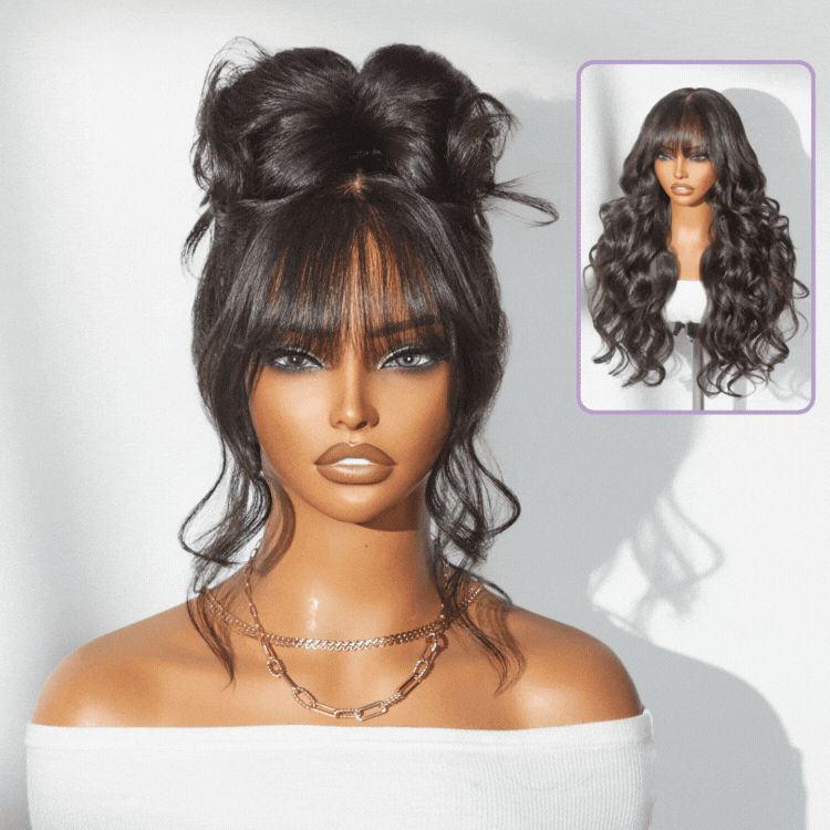 Glueless HD Lace Loose Wave T-Part Lace Human Hair Wig with Bangs | 10"-28"