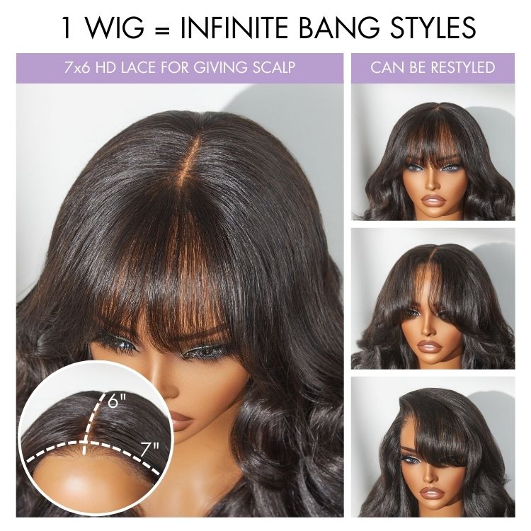 Glueless HD Lace Loose Wave T-Part Lace Human Hair Wig with Bangs | 10"-28"