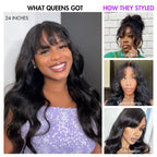 Glueless HD Lace Loose Wave T-Part Lace Human Hair Wig with Bangs | 10"-28"