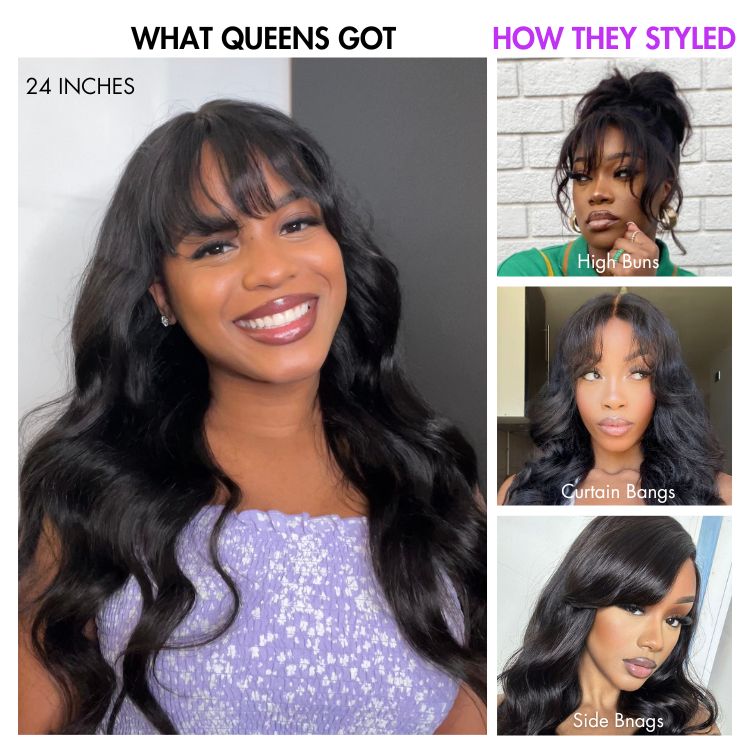 Glueless HD Lace Loose Wave T-Part Lace Human Hair Wig with Bangs | 10"-28"