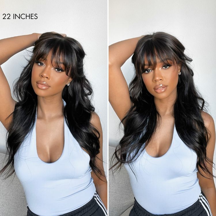 Glueless HD Lace Loose Wave T-Part Lace Human Hair Wig with Bangs | 10"-28"