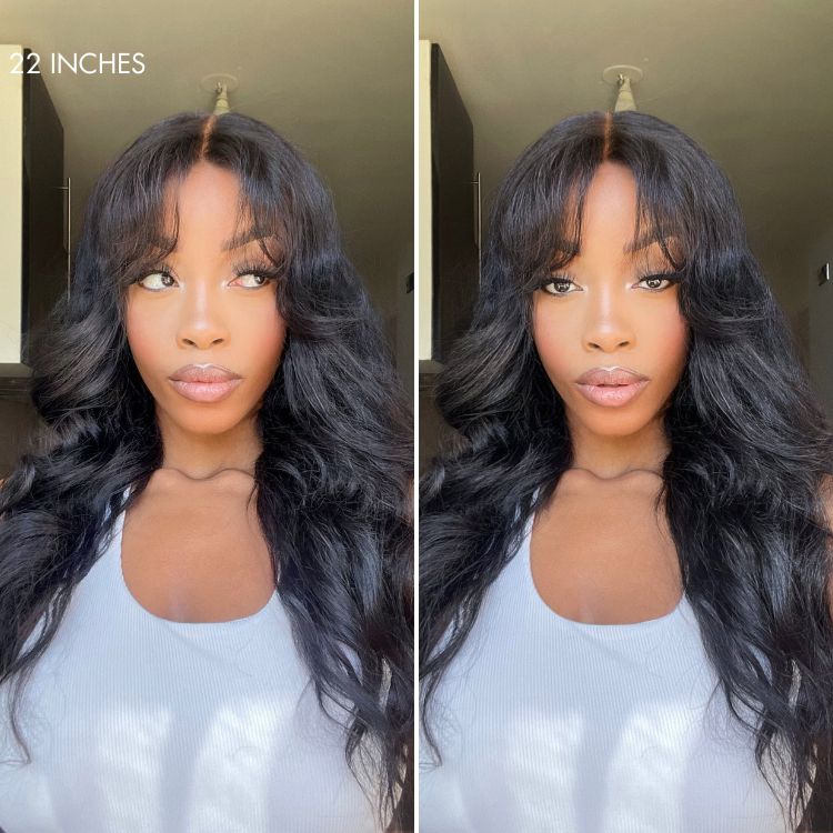 Glueless HD Lace Loose Wave T-Part Lace Human Hair Wig with Bangs | 10"-28"
