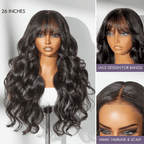 Glueless HD Lace Loose Wave T-Part Lace Human Hair Wig with Bangs | 10"-28"