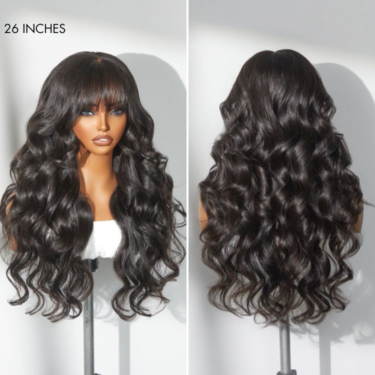 Glueless HD Lace Loose Wave T-Part Lace Human Hair Wig with Bangs | 10"-28"