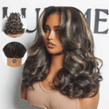 Glueless Layered T-Part Lace Human Hair Wig - Highlight with Bangs | 10"-28"