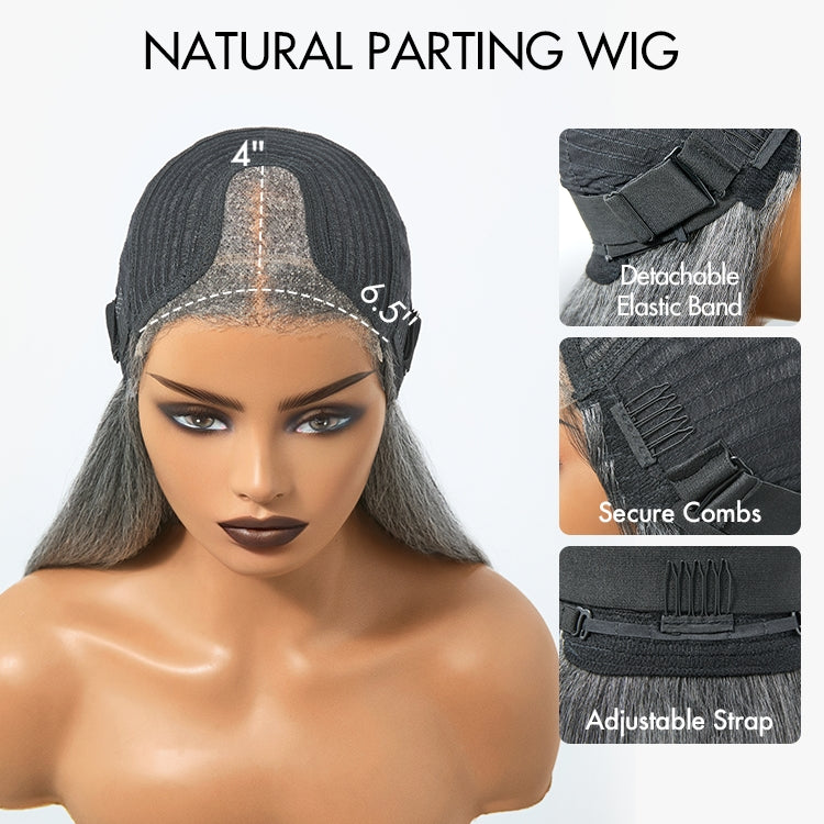 Glueless HD Lace Straight T-Part Lace Human Hair Wig - Grey 180% Density | 10"-28"