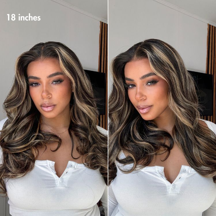 Glueless Layered T-Part Lace Human Hair Wig - Highlight with Bangs | 10"-28"
