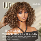 Glueless Curly U-Part Human Hair Wig - Brown with Bangs | 8"-14"