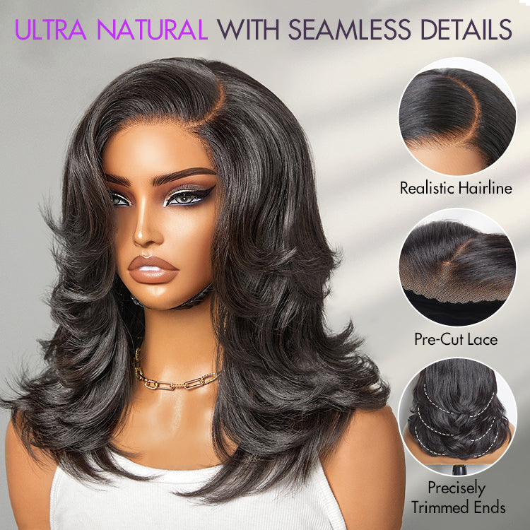 Glueless HD Lace Layered T-Part Lace Human Hair Wig - Grey | 8"-14"