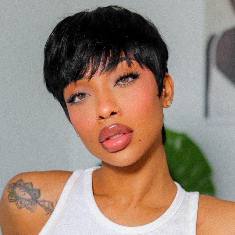 Glueless Pixie Human Hair Wig - Grey with Bangs | 8"-14"