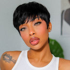 Glueless Pixie Human Hair Wig - Grey with Bangs | 8"-14"