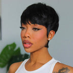 Glueless Pixie Human Hair Wig - Grey with Bangs | 8"-14"