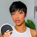 Glueless Pixie Human Hair Wig - Grey with Bangs | 8"-14"