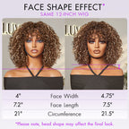 Glueless Curly Human Hair Wig - Highlight with Bangs | 10"-28"