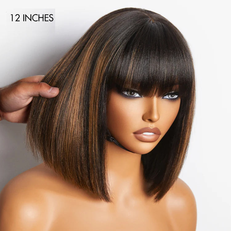 Glueless Bob Human Hair Wig with Bangs | 8"-14"