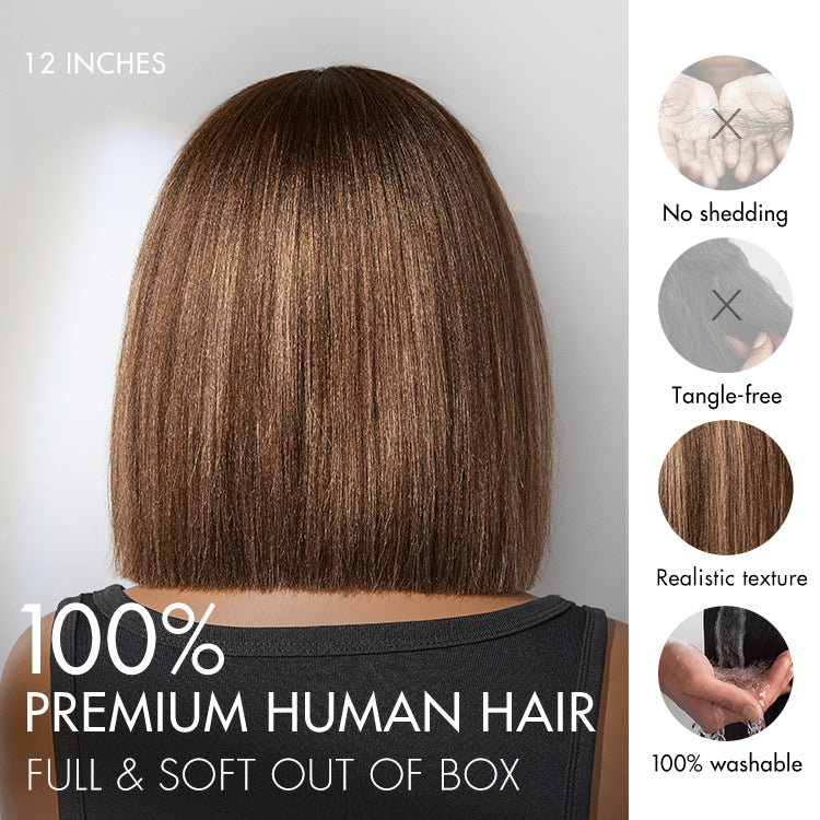 Glueless Bob Human Hair Wig - Highlight with Bangs | 8"-14"