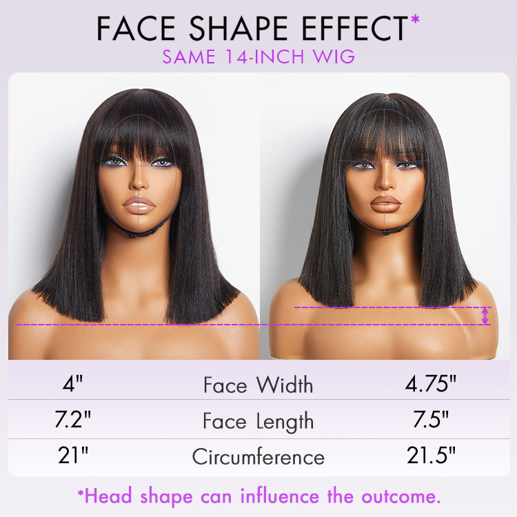 Glueless Bob Human Hair Wig - Highlight with Bangs | 8"-14"