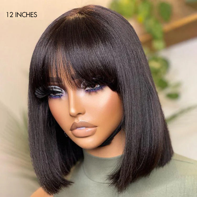 Glueless Bob Human Hair Wig with Bangs | 8"-14"