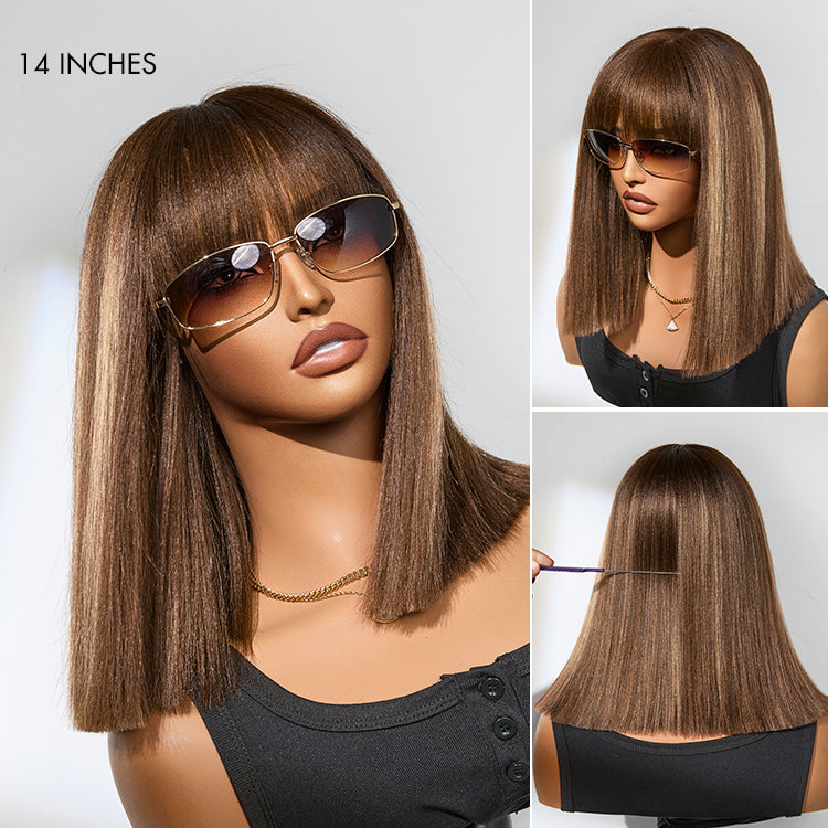 Glueless Bob Human Hair Wig - Red with Bangs | 8"-14"