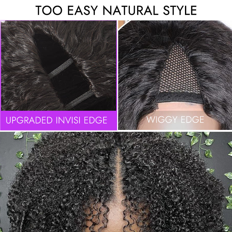 Glueless Kinky Straight V-Part Human Hair Wig 180% Density | 10"-28"