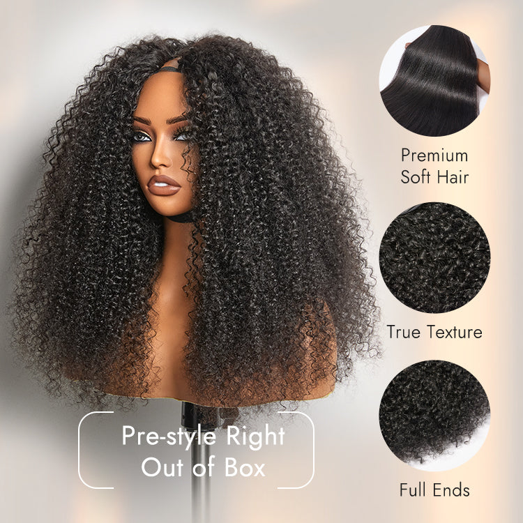 Glueless Kinky Straight V-Part Human Hair Wig 180% Density | 10"-28"