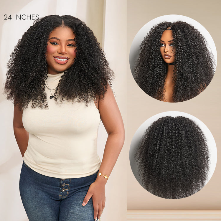 Glueless Kinky Straight V-Part Human Hair Wig 180% Density | 10"-28"