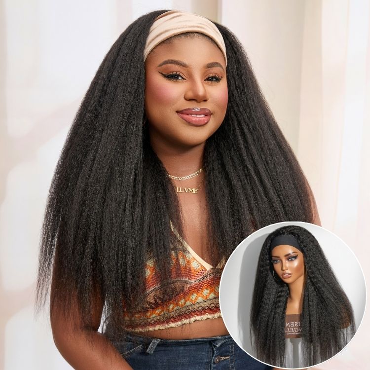 Glueless Kinky Straight Headband Human Hair Wig 180% Density | 10"-28"