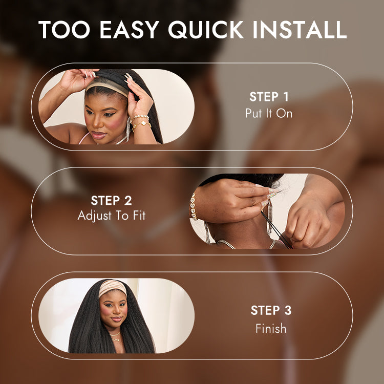 Glueless Kinky Straight Headband Human Hair Wig 180% Density | 10"-28"